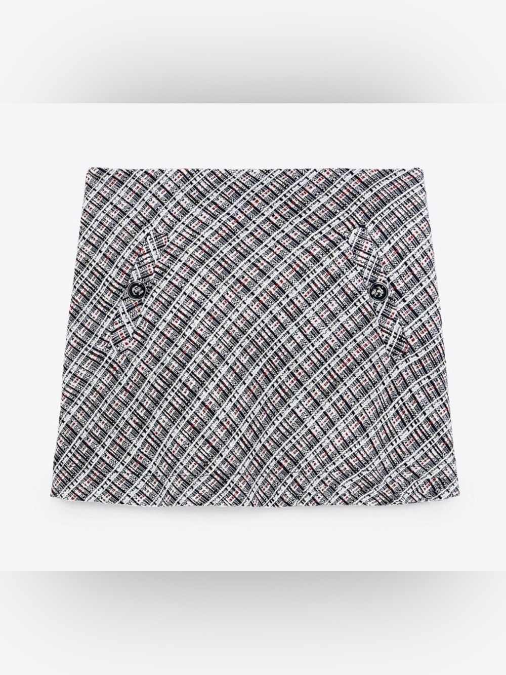 NWOT Zara Tweed Textured Weave Nautical Anchor Button High Waist Mini Skirt - L - Picture 5 of 16